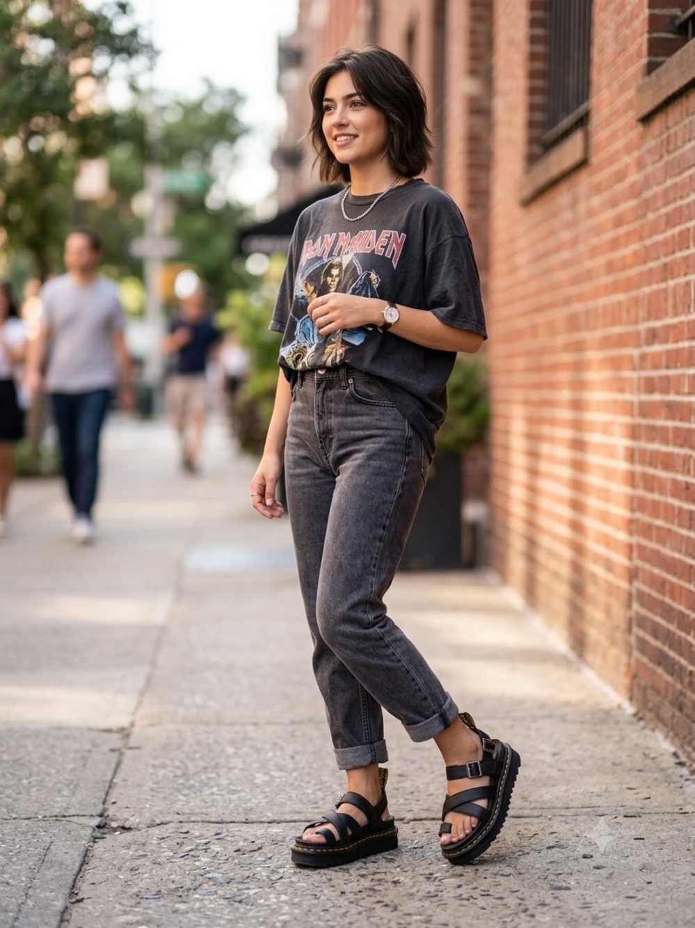 Dr. Martens Avry Hydro Leather Strappy Platform Sandals Black Women's Size 8